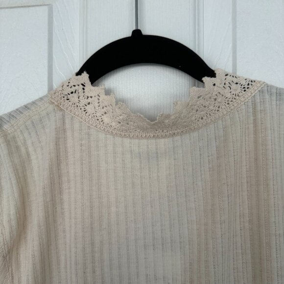 NWT, Free People Third Date Top, Crocheted Hem, Almond / Off-white Color, L - Picture 12 of 14